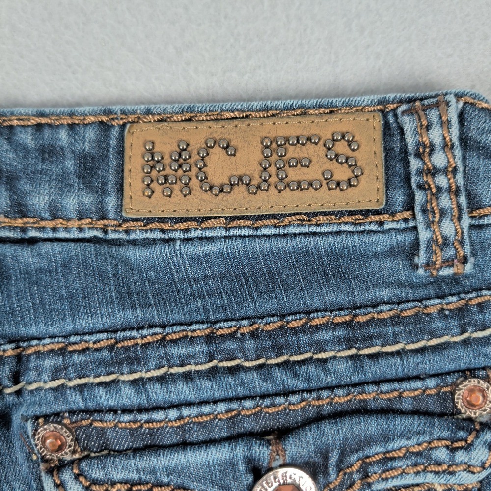 Miss Chic Jeans Womens 3 Blue Denim Low Rise Bootcut Embellished Flap Pocket - Picture 12 of 16